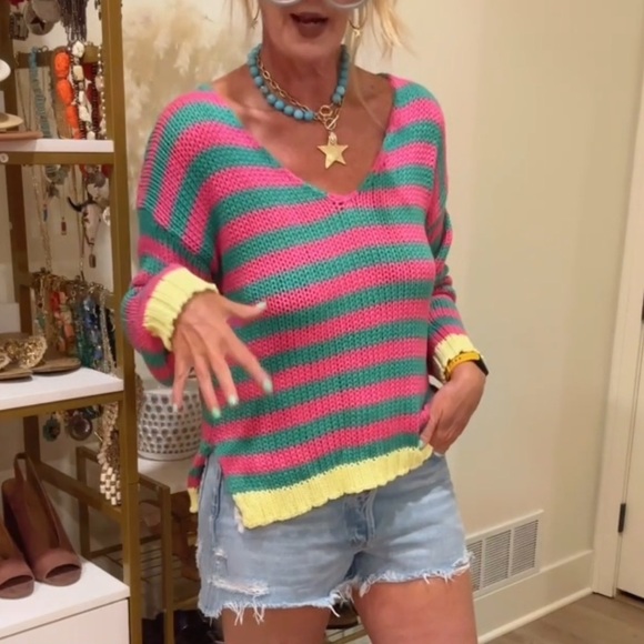 Striped Pink and Green Sweater - Picture 3 of 9